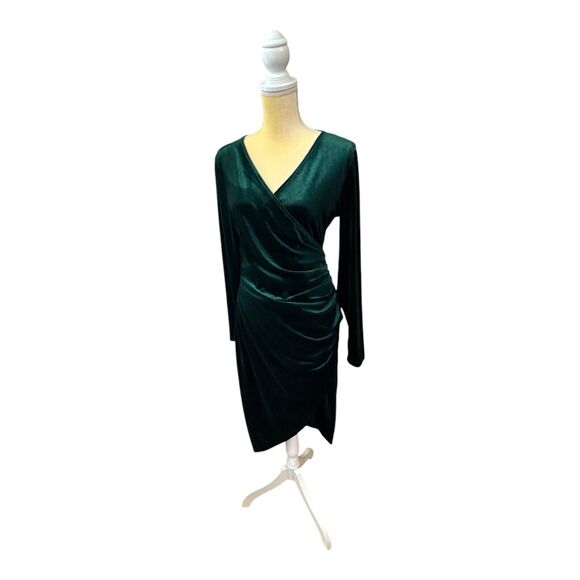 Emerald Velvet Dress Large Cocktail Holiday Elegant Elevated Old Money Stretch - Picture 5 of 16
